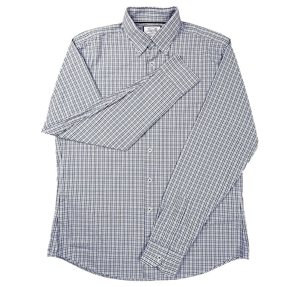 Charles Tyrwhitt Slim Fit Non-Iron Blue White Micro Check Mens 16.5 38 42 97